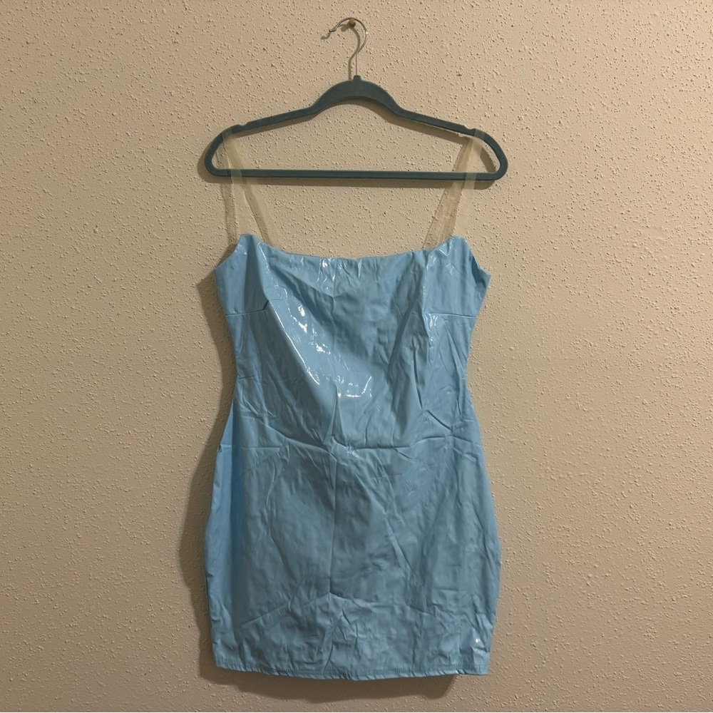 Pretty Little Thing Blue Vinyl Bodycon Mini Dress